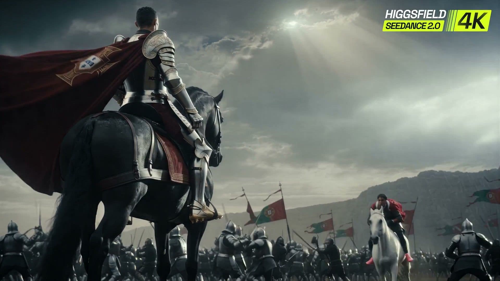 A football knight leads a cavalry charge in Spain vs Portugal